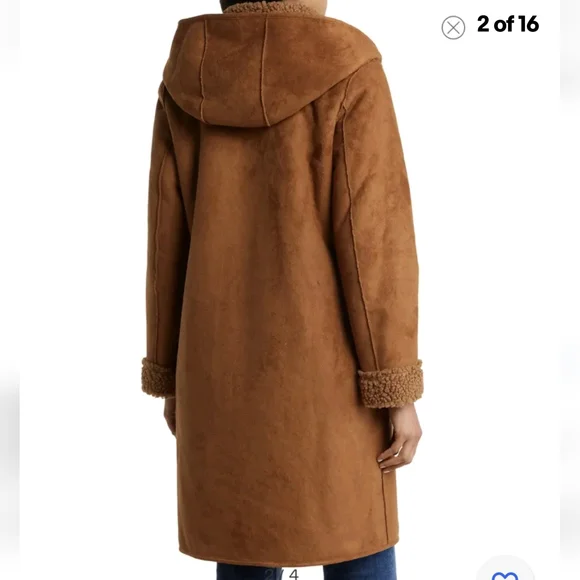 Michael Kors Hooded Faux Suede/Faux Fur Jacket (Cappuccino Brown) - Picture 3 of 7